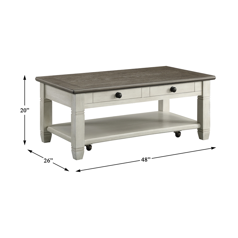 Home Square 2-Piece Set with Coffee Table and TV Stand in Antique White