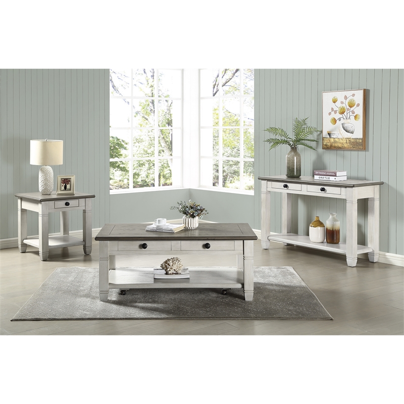 Home Square 2-Piece Set with Coffee Table and TV Stand in Antique White