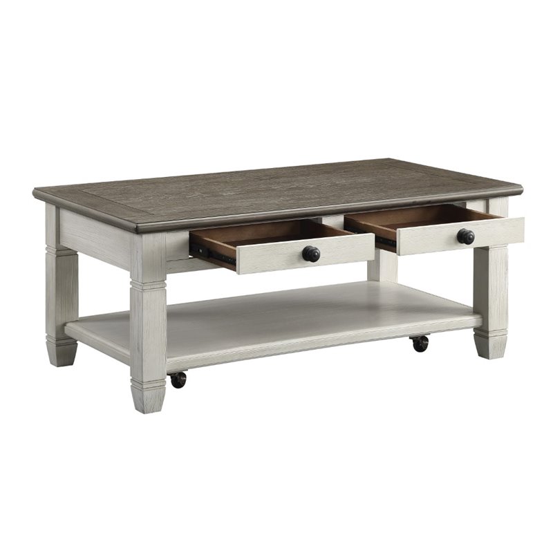 Home Square 2-Piece Set with Coffee Table and TV Stand in Antique White