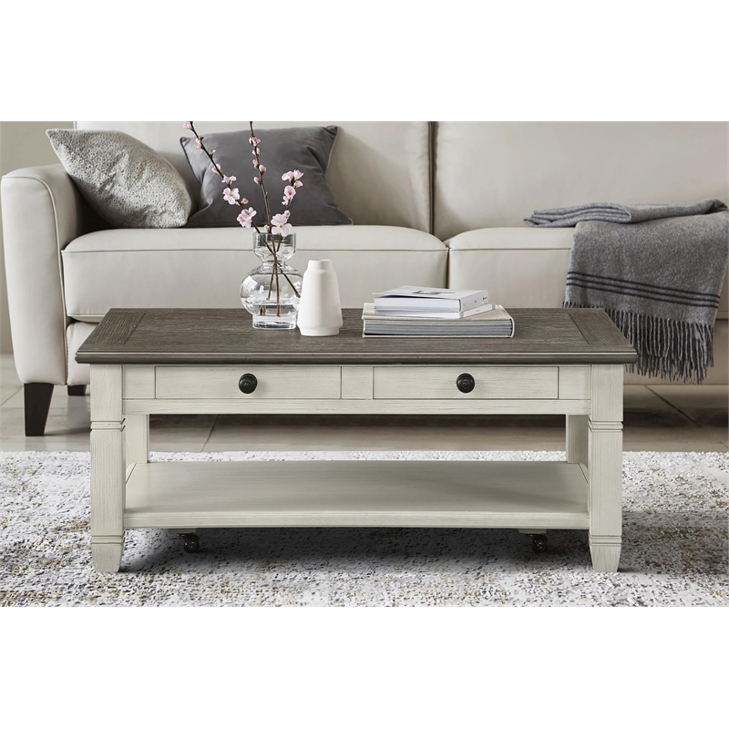 Home Square 2-Piece Set with Coffee Table and TV Stand in Antique White