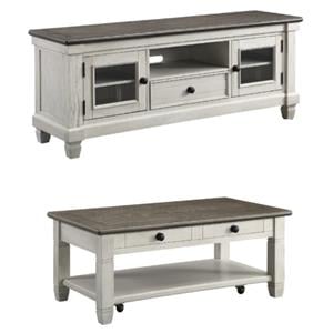 Home Square 2-Piece Set with Coffee Table and TV Stand in Antique White