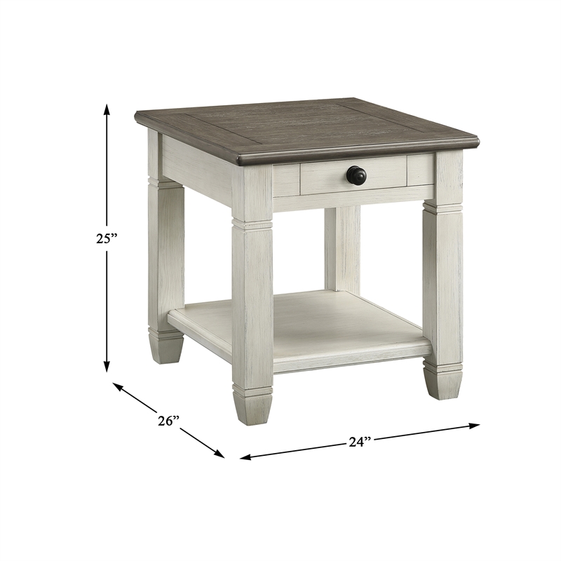Home Square 2-Piece Set with End Table and TV Stand in Antique White