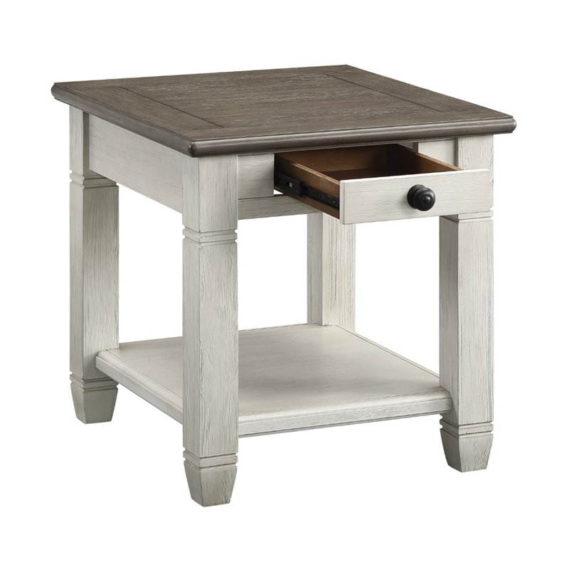 Home Square 2-Piece Set with End Table and TV Stand in Antique White