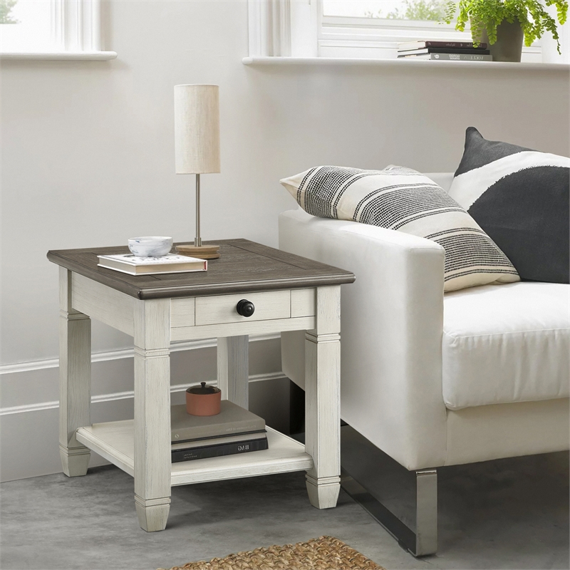 Home Square 2-Piece Set with End Table and TV Stand in Antique White