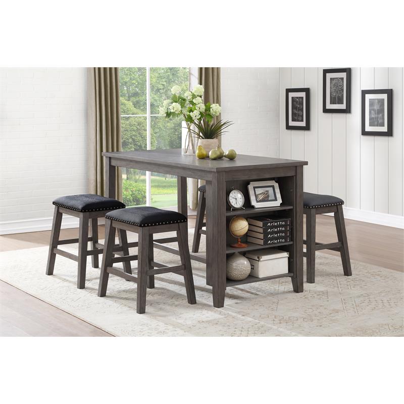 Home Square 5-Piece Set with 4 Counter Stools and Dining Table in Gray