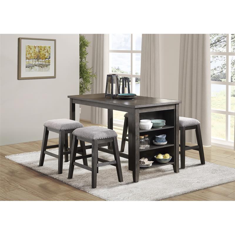 Home Square 5-Piece Set with 4 Counter Stools and Dining Table in Gray