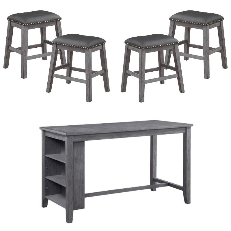 Home Square 5-Piece Set with 4 Counter Stools & Dining Table in Gray