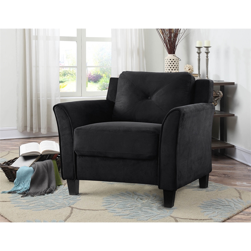 Home Square 2-Piece Set with Microfiber Chair and Sofa in Black