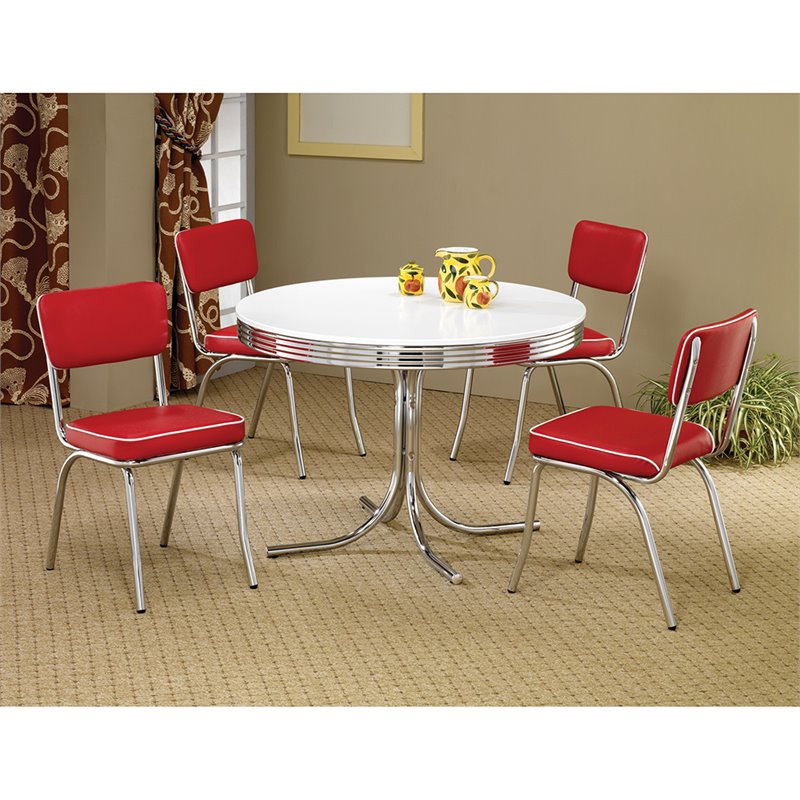 Home Square 5-Piece Set with Dining Table and 4 Faux Leather Dining Chairs