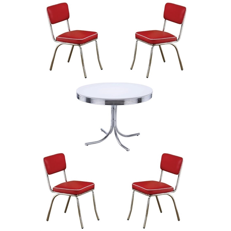 Home Square 5-Piece Set with Dining Table and 4 Faux Leather Dining Chairs