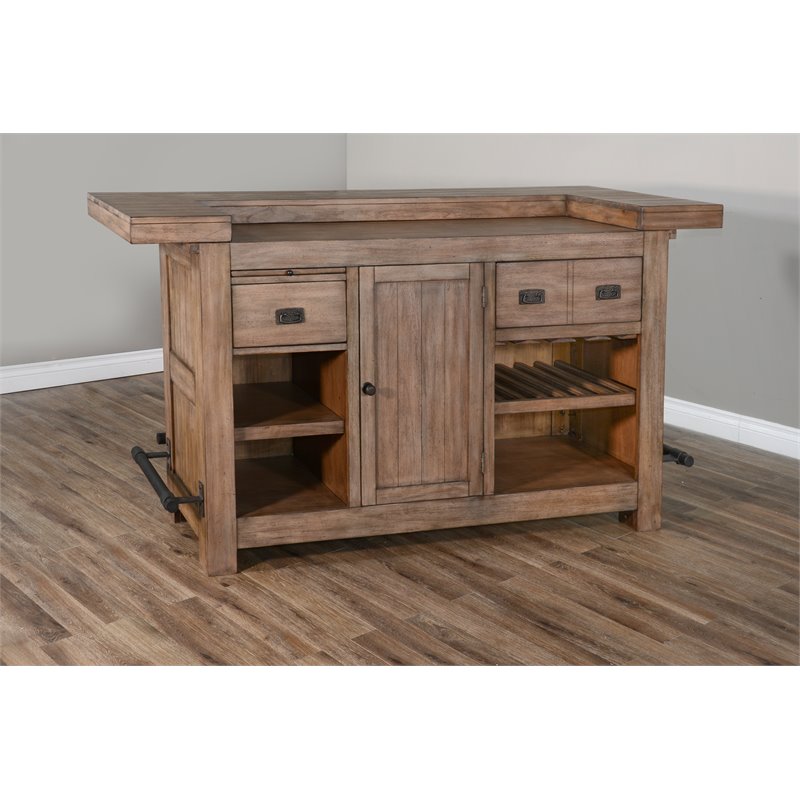 3 Piece Home Bar and Bar Stool Set in Taupe Brown
