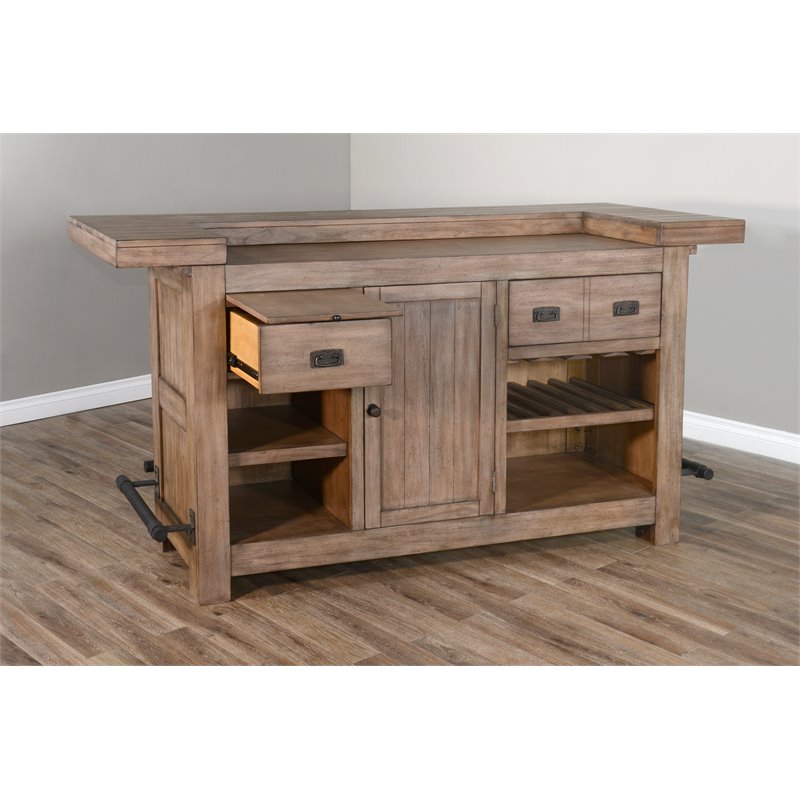 3 Piece Home Bar and Bar Stool Set in Taupe Brown