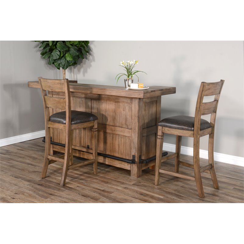 3 Piece Home Bar and Bar Stool Set in Taupe Brown
