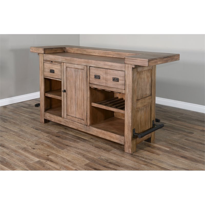 3 Piece Home Bar and Bar Stool Set in Taupe Brown