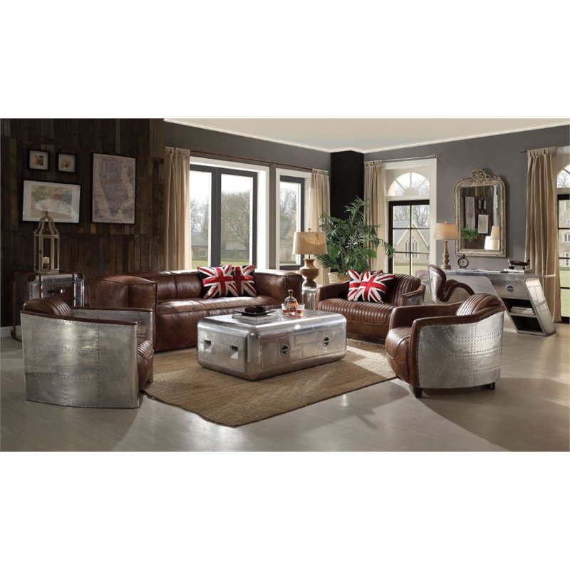 Home Square 3-Piece Set with Sofa and Coffee Table and Leather Chair