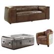 Home Square 3-Piece Set with Sofa and Coffee Table and Leather Chair