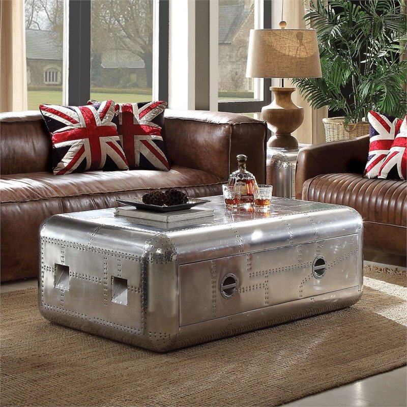 Home Square 2-Piece Set with Leather Sofa and Square Coffee Table