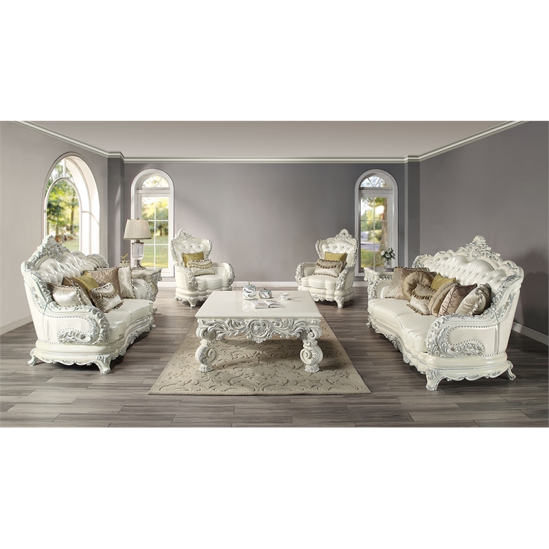 Home Square 3-Piece Set with Faux Leather Loveseat & Chair & Sofa in White