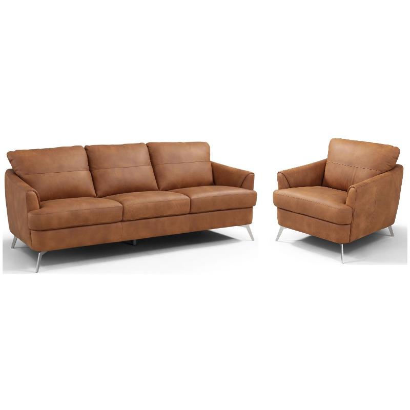 Home Square 2-Piece Set with Leather Sofa & Arm Chair in Cappuchino