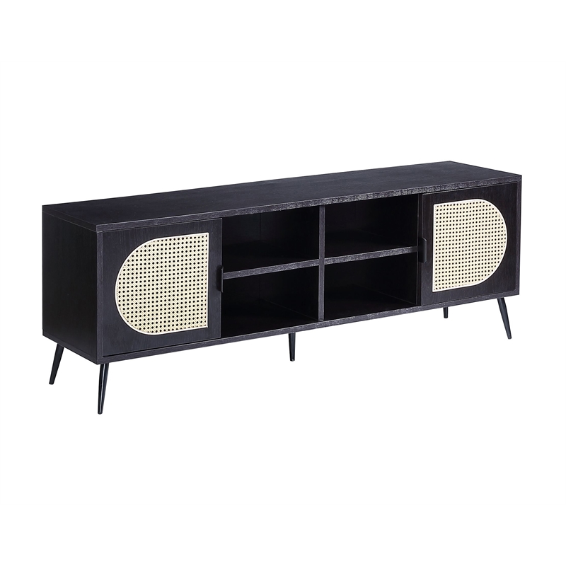 Home Square 2-Piece Set with Accent Table and Rectangular TV Stand in Black
