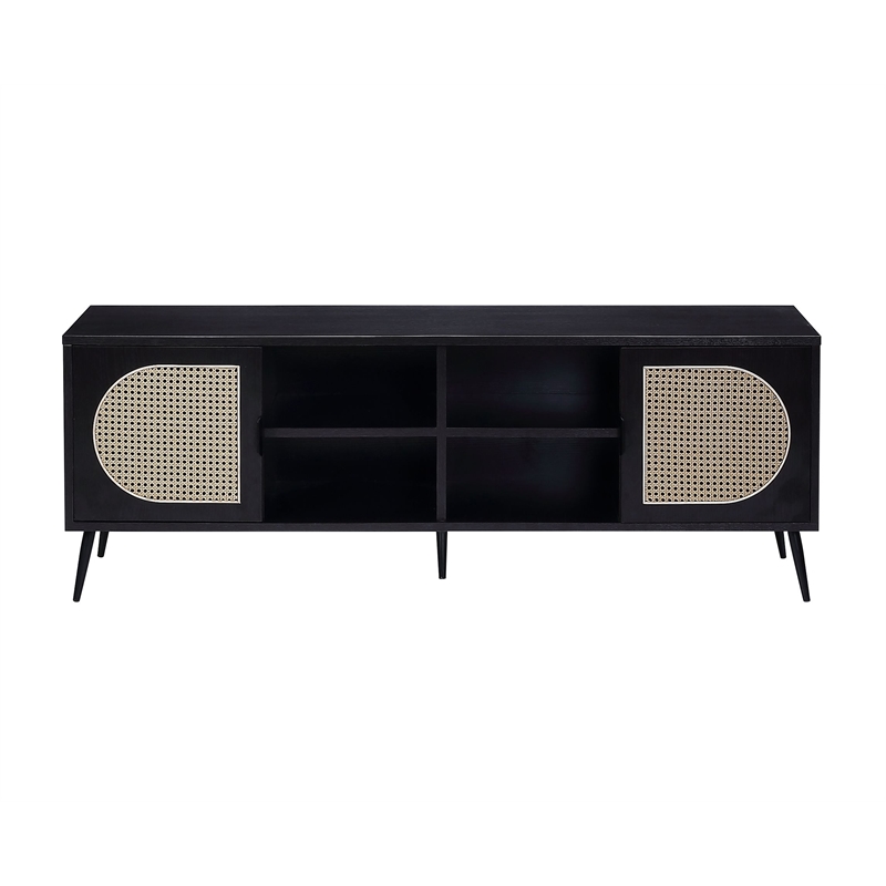 Home Square 2-Piece Set with Accent Table and Rectangular TV Stand in Black