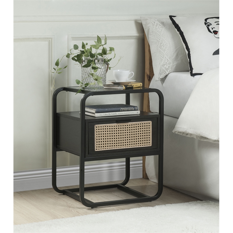 Home Square 2-Piece Set with Accent Table and Rectangular TV Stand in Black
