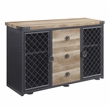 Home Square 2-Piece Set with 3 Drawer Server and Metal Frame Wine Shelf in Oak
