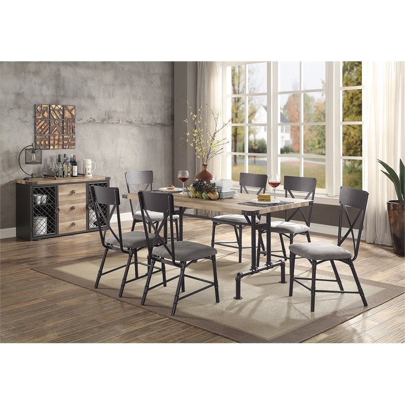Home Square 2-Piece Set with 3 Drawer Server and Metal Frame Wine Shelf in Oak