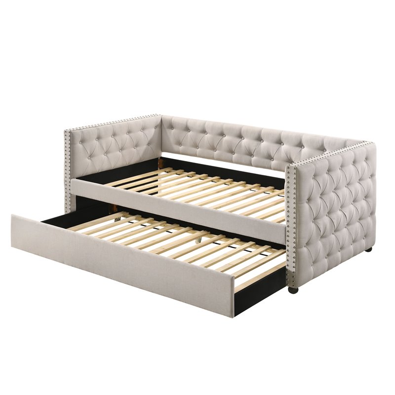 Home Square 2-Piece Set with Fabric Upholstery Chair & Full Daybed Trundle