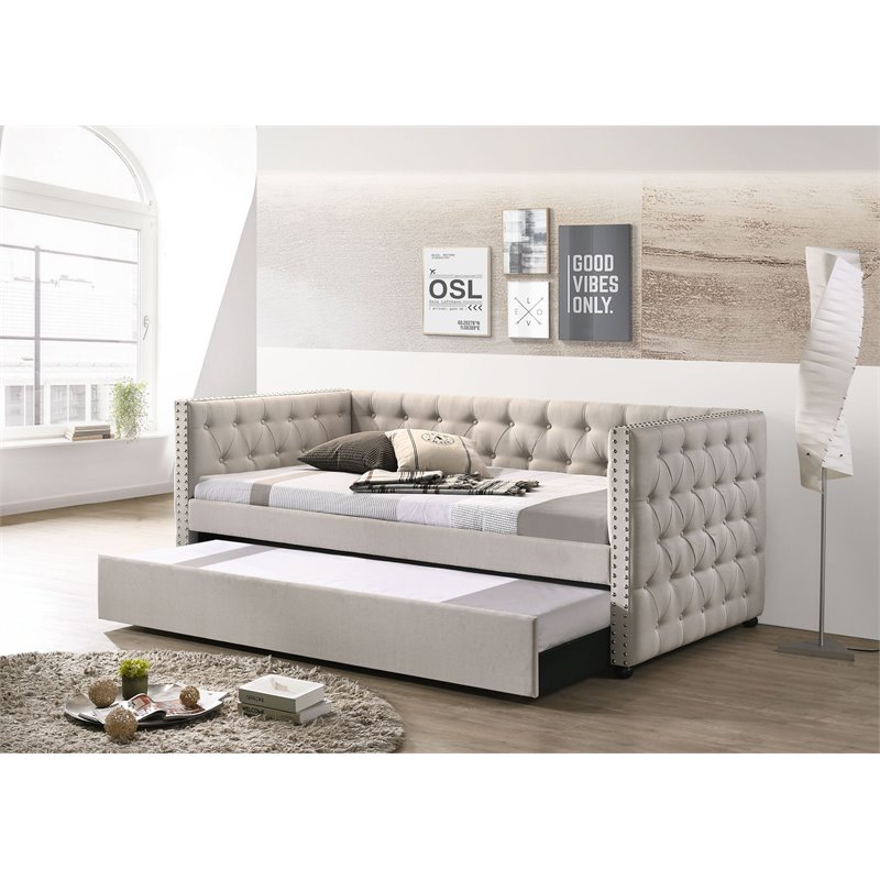 Home Square 2-Piece Set with Fabric Upholstery Chair & Full Daybed Trundle