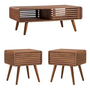 Home Square 3-Piece Set with 2 Side Tables and Coffee Table in Walnut