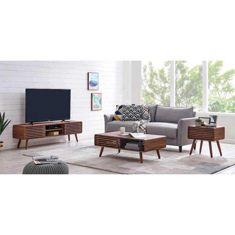 Home Square 4-Piece Set with 2 Side Tables & Coffee Table & TV Stand in Walnut