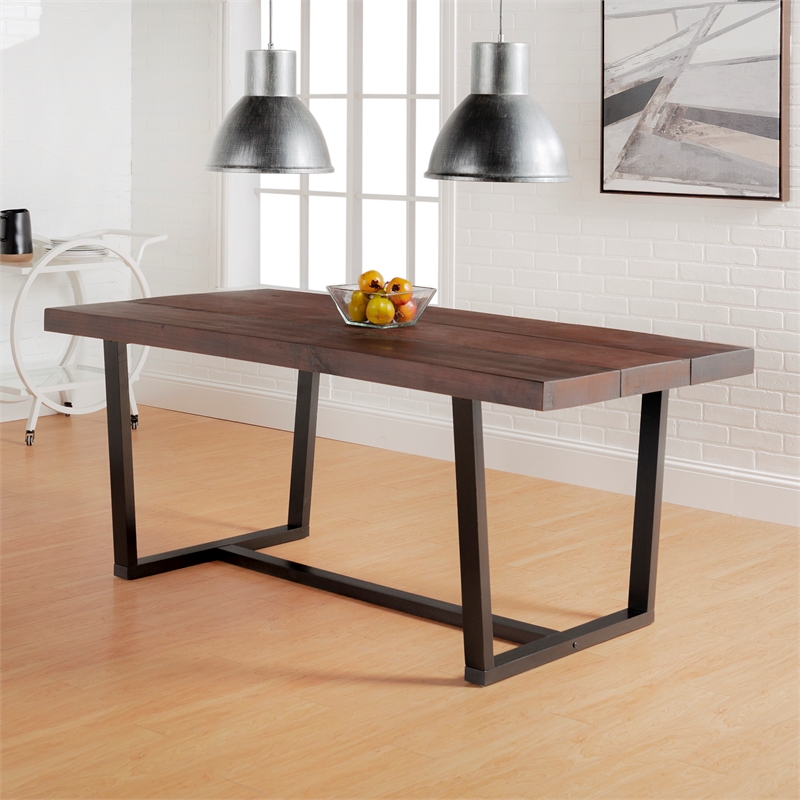 Home Square 7-Piece Set with Dining Table and 6 Dining Chairs in Brown