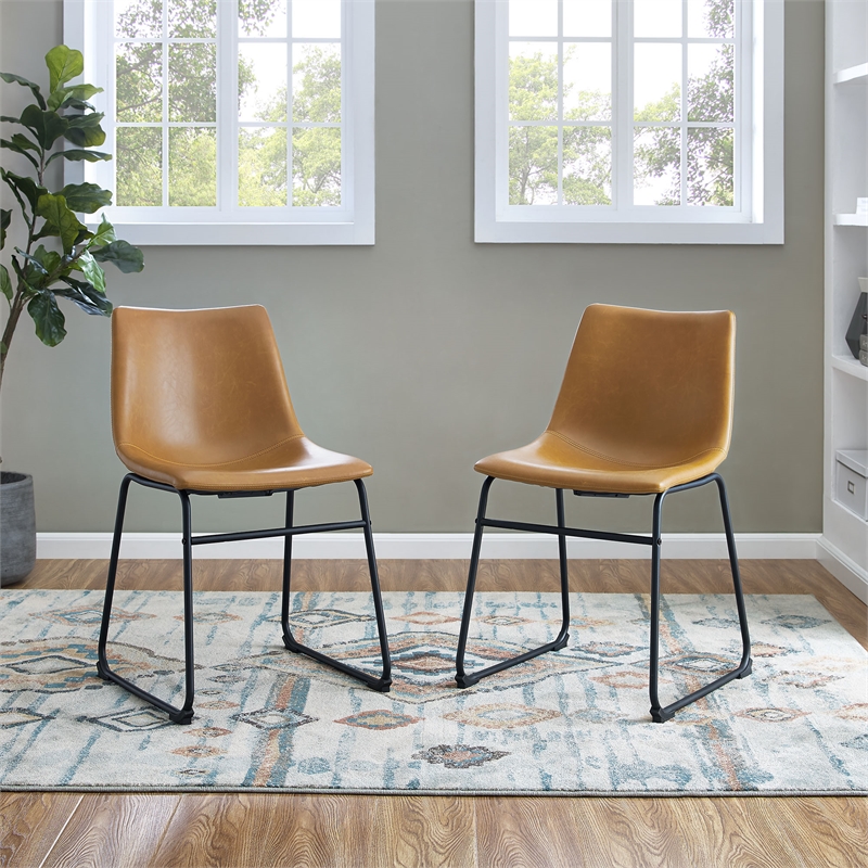 Home Square 7-Piece Set with Dining Table and 6 Dining Chairs in Whiskey Brown