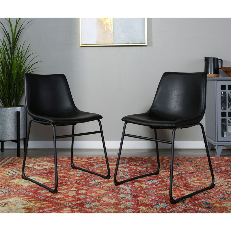 Home Square 7-Piece Set with Dining Table and 6 Dining Chairs in Black