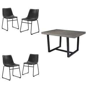 Home Square 5-Piece Faux Leather & Solid Wood Dining Set in Gray/Black