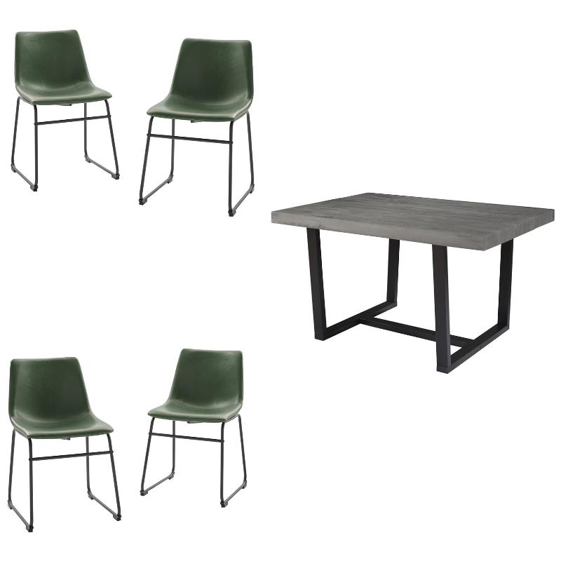 Home Square 5-Piece Faux Leather & Solid Wood Dining Set in Green/Gray