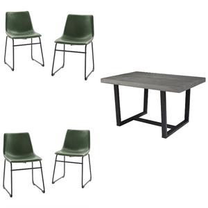 Home Square 5-Piece Faux Leather & Solid Wood Dining Set in Green/Gray
