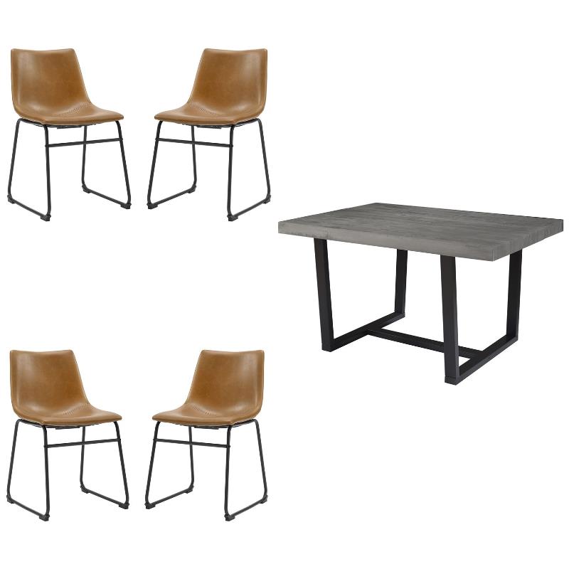 Home Square 5-Piece Faux Leather & Solid Wood Dining Set in Brown/Mahogany