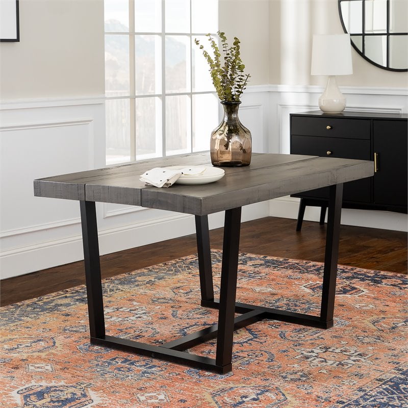 Home Square 5-Piece Faux Leather & Wood Dining Set in Navy Blue/Gray