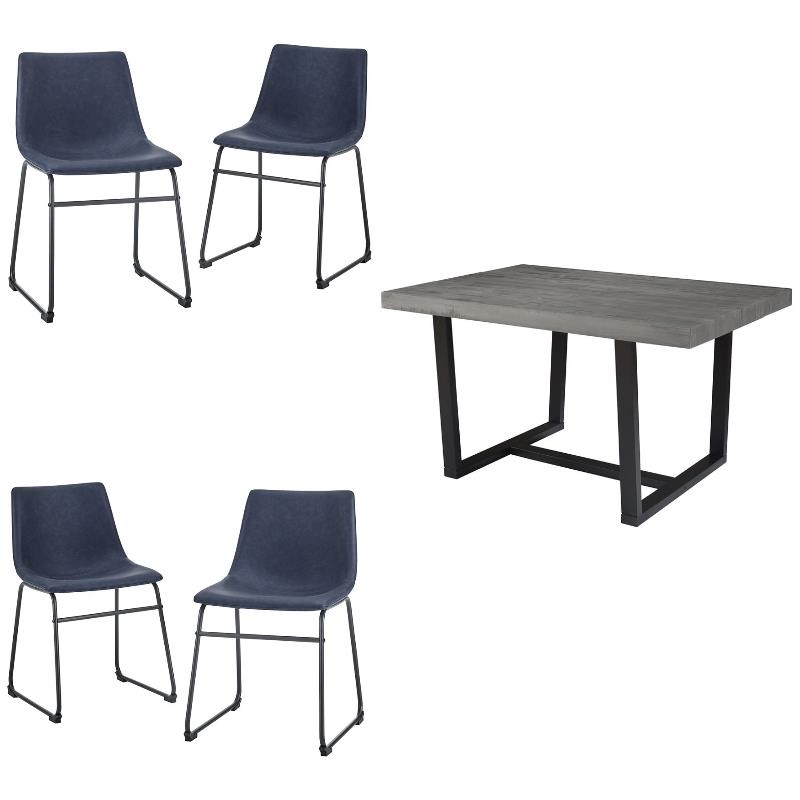 Home Square 5-Piece Faux Leather & Wood Dining Set in Navy Blue/Gray