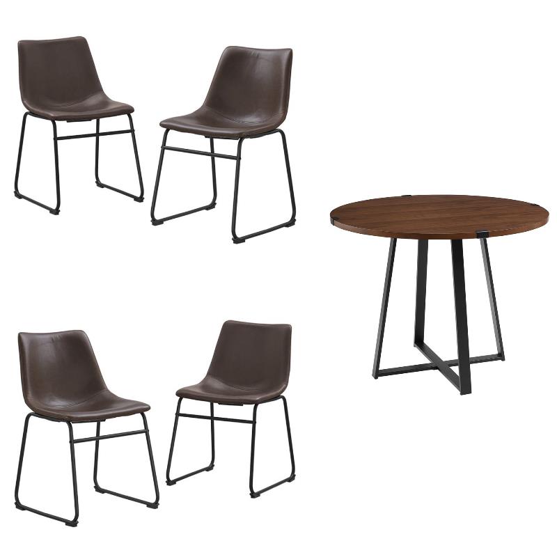 Home Square 5-Piece Faux Leather & Wood Dining Set in Brown/Walnut