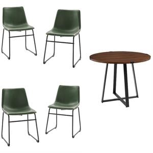 Home Square 5-Piece Faux Leather & Wood Dining Set in Green/Walnut