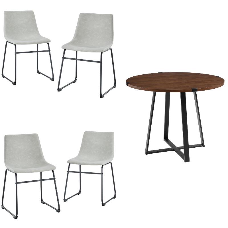 Home Square 5-Piece  Faux Leather & Wood Dining Set in Gray/Walnut