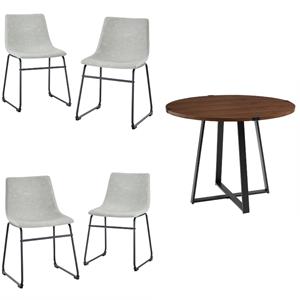 Home Square 5-Piece  Faux Leather & Wood Dining Set in Gray/Walnut