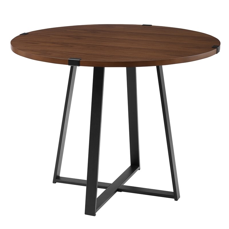 Home Square 5-Piece Faux Leather & Wood Dining Set in Blue/Walnut