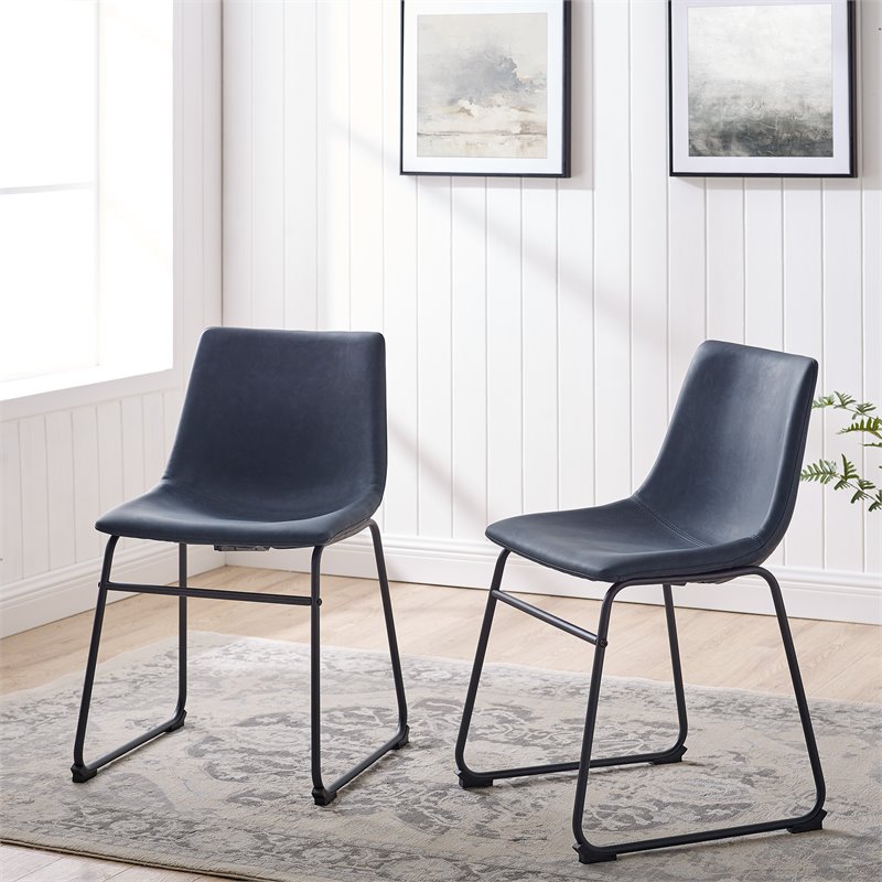 Home Square 5-Piece Faux Leather & Wood Dining Set in Blue/Walnut