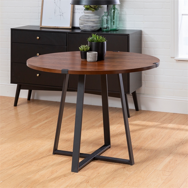 Home Square 5-Piece Faux Leather & Wood Dining Set in Blue/Walnut