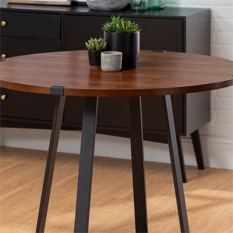 Home Square 5-Piece Faux Leather & Wood Dining Set in Blue/Walnut