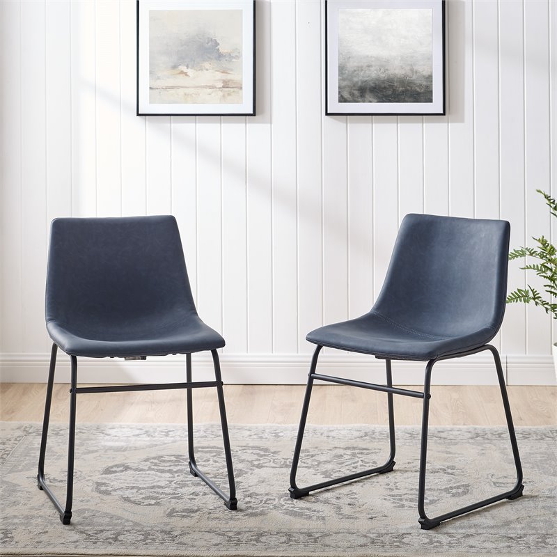 Home Square 5-Piece Faux Leather & Wood Dining Set in Blue/Walnut